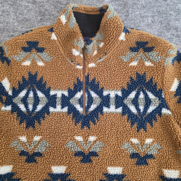 Wrangler Aztec Serpa Pullover Large Brown Blue Fleece 1/4 Zip Gorpcore Jacket - Picture 2 of 12